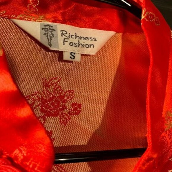Richness fashion red chinese dragon silk jacket womens size S - Picture 3 of 4